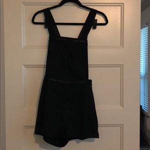 Suede overall shorts